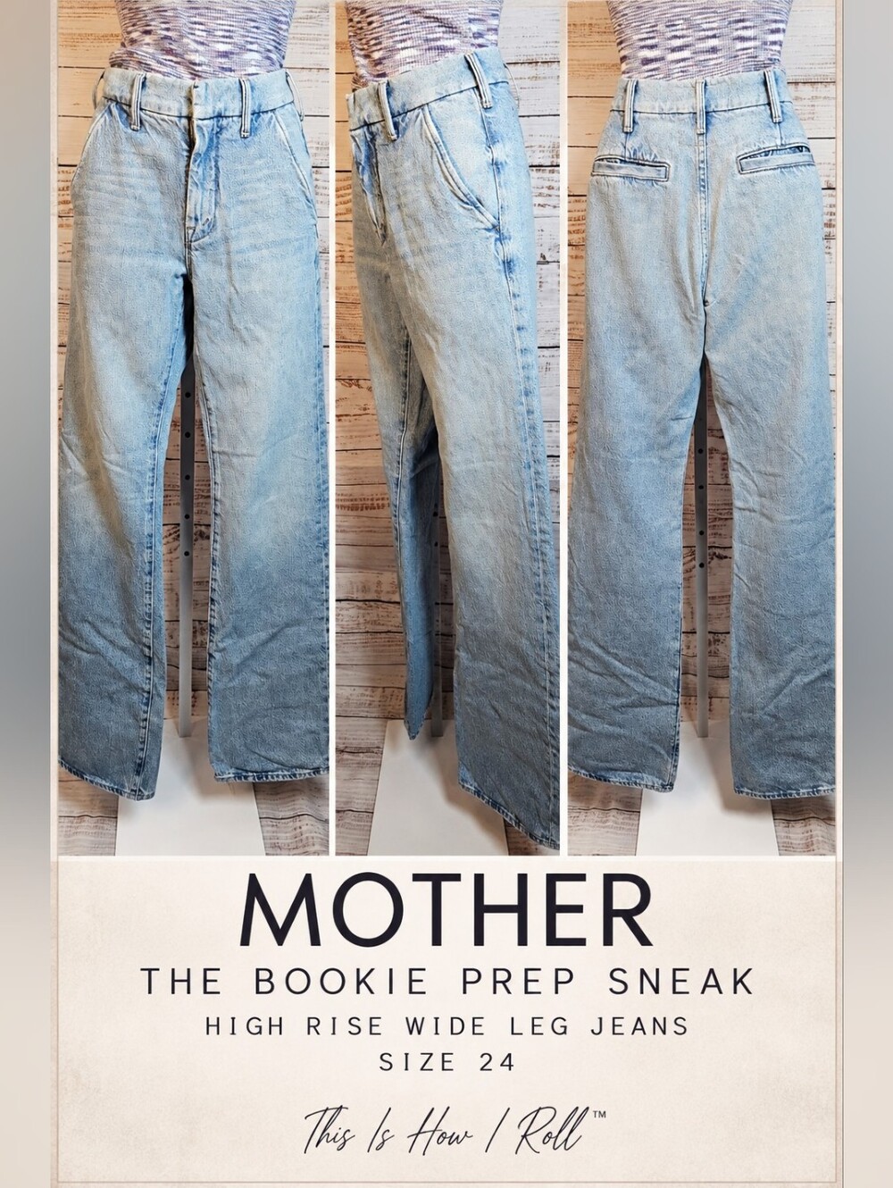 MOTHER The Bookie Prep Sneak High Rise Wide Leg Jeans Size 24